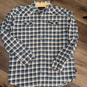Howler Brothers Stockman Stretch Snapshirt Pilgrim Plaid Whale Blue Size XL